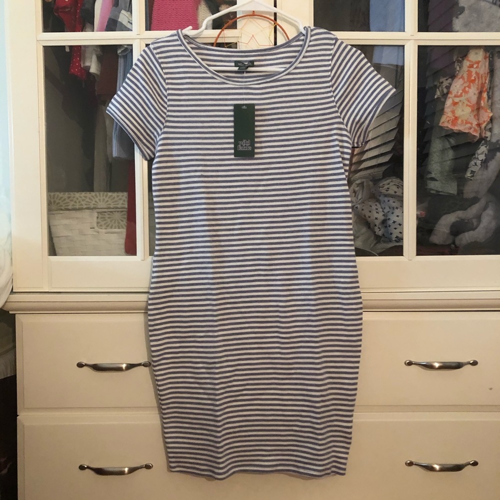 grey and white striped t-shirt dress